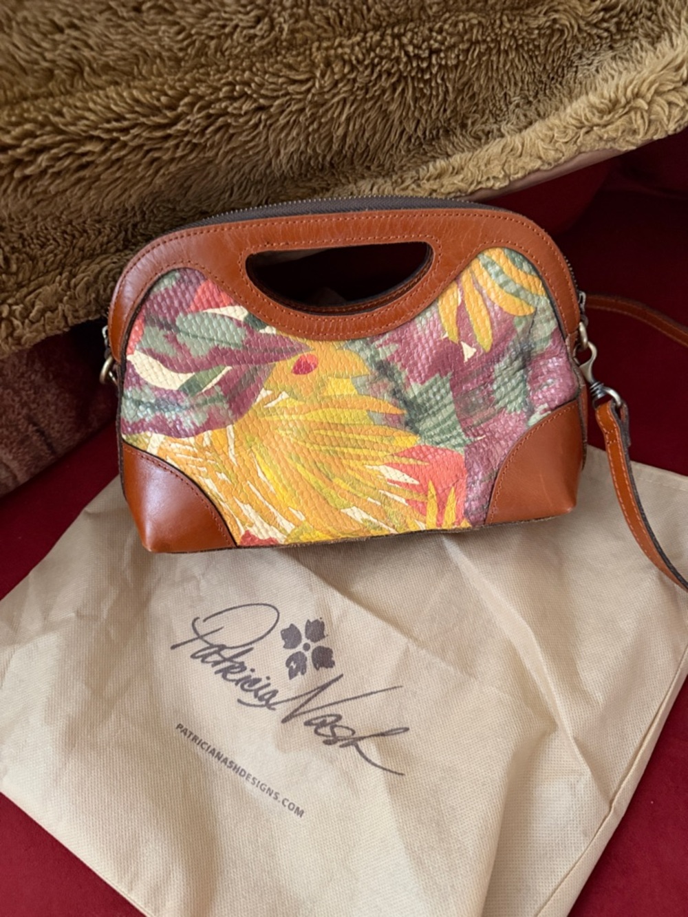 Patricia Nash Tropical Floral Canvas Crossbody in Brown, Orange and Yellow - Picture 6 of 7